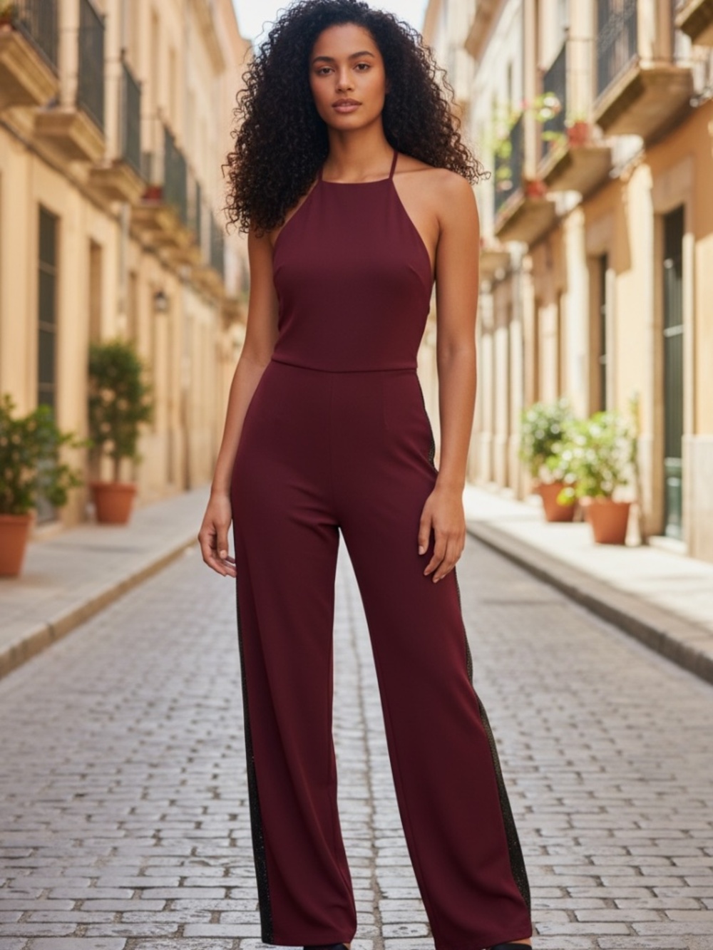 🤩🤩 Gorgeous Dynamite Deep Burgundy Backless Jumpsuit - Size XS